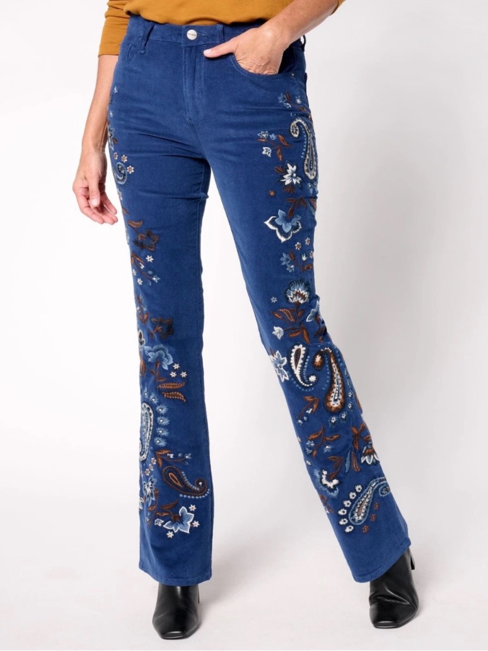 Driftwood corduroy embroidered blue pants size 16 NWT
